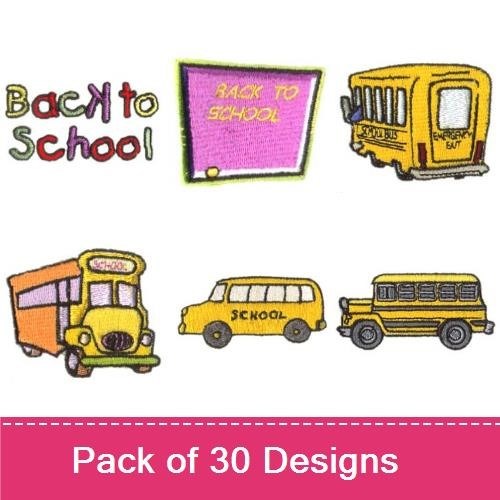 Back to School Embroidery Designs Bundle – School Bus, School House, Backpack & More (30 Designs)