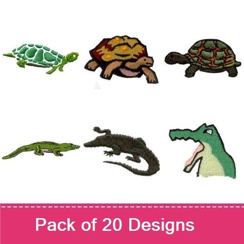 Cute Reptiles & Amphibians Embroidery Designs Bundle – Turtle, Alligator, Lizard & More (20 Designs)