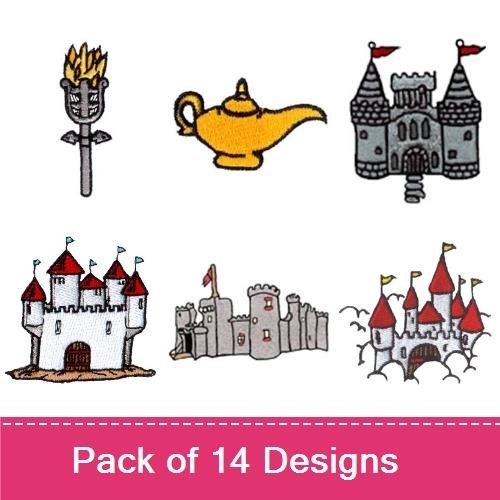 Medieval Fantasy Embroidery Designs Bundle – Dragon, Knight Helmet, Castle & More (14 Designs)