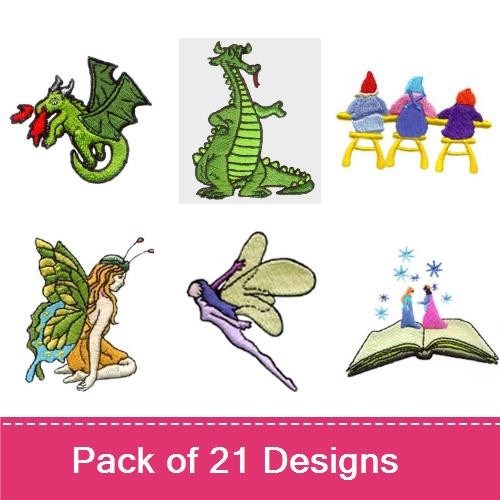 Fantasy Adventure Embroidery Designs Bundle – Magic Lamp, Dragon, Wizard Hat, Knight & More (21 Designs)