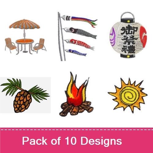 Seasonal Nature Elements Embroidery Designs Bundle – Tree Emblem, Pineapple, Sun & More (10 Designs)