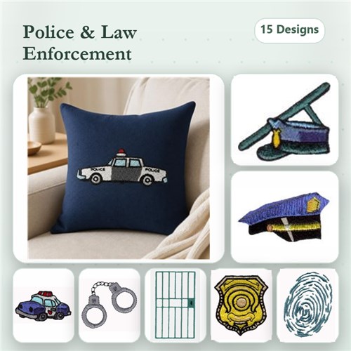 Police & Law Enforcement Embroidery Designs Bundle – Police Car, Handcuffs, Badge & More (15 Designs)