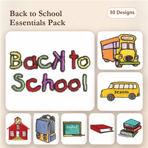Back to School Embroidery Designs Bundle – School Bus, School House, Backpack & More (30 Designs)