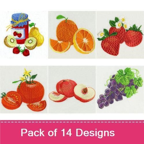 Fresh Fruits & Jams Embroidery Designs Bundle – Fruit Jam Jar, Apple, Orange Slice & More (14 Designs)
