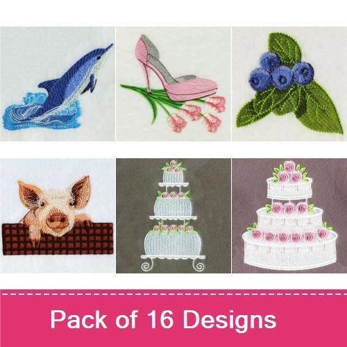 Wedding & Nature Embroidery Designs Bundle – Wedding Cake, Bride and Groom, Dolphin & More (16 Designs)