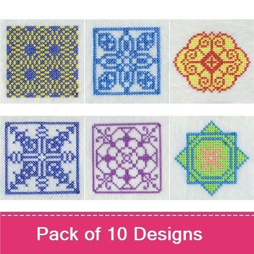 Cross Stitch Embroidery Designs Bundle – Colorful Geometric Patterns (10 Designs)