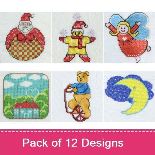 Cross Stitch Embroidery Bundle – Angel with Wings, Santa Claus, Teddy Bear on Bicycle & More (12 Designs)