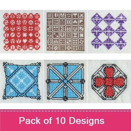 Cross Stitch Colorful Geometric Patterns Embroidery Designs Bundle – Blue Geometric, Red Geometric, Black and White & More (10 Designs)