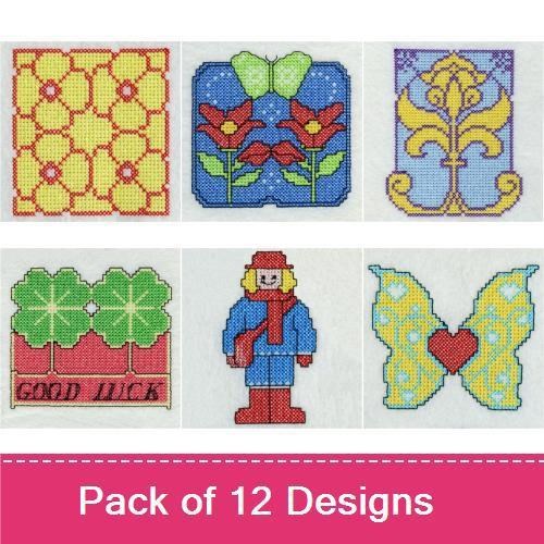 Cross Stitch Whimsical Folk Art Embroidery Bundle – Butterfly Floral Design, Nested Flowers, Ornate Floral Motif & More (12 Designs)