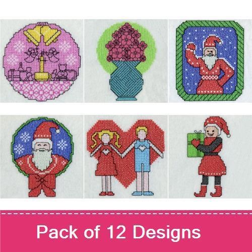Cross Stitch Whimsical Holiday Characters Embroidery Bundle – Santa Claus, Christmas Angel, Little Red Riding Hood & More (12 Designs)