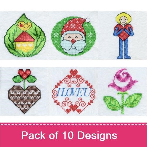 Cross Stitch Hearts and Floral Embroidery Designs Bundle – Whimsical Heart, Birdhouse, Santa & More (10 Designs)