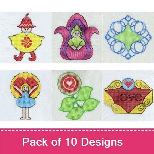Cross Stitch Love Embroidery Bundle – Heart with Love, Whimsical Character, Angel with Heart & More (10 Designs)