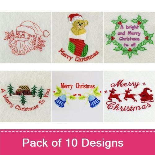 Redwork Christmas Embroidery Designs Bundle – Santa with Holly, Christmas Candle, Candy Cane & More (10 Designs)