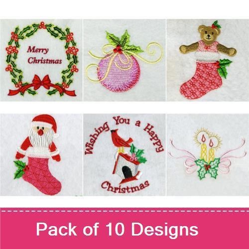 Classic Christmas Embroidery Designs Bundle – Joyful Christmas, Snowman, Christmas Tree & More (10 Designs)