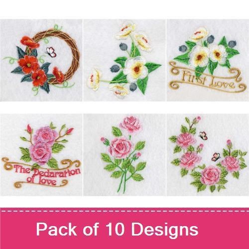 Elegant Floral Embroidery Designs Bundle – Floral Wreath, Potted Flowers, Floral Bouquet & More (10 Designs)