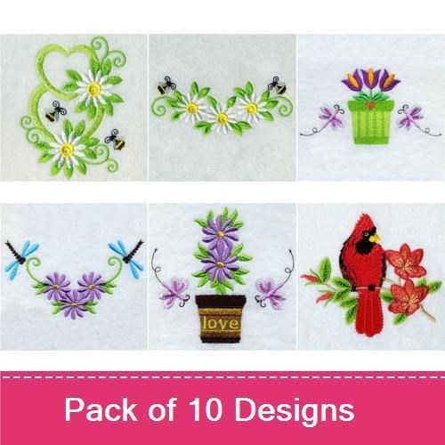 Floral Embroidery Designs Bundle – Rose Bouquet, Red Rose, Yellow Tulip & More (10 Designs)