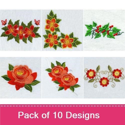 Floral & Butterfly Embroidery Designs Bundle – Floral Arrangement, Spring Floral Bouquet, & More (10 Designs)