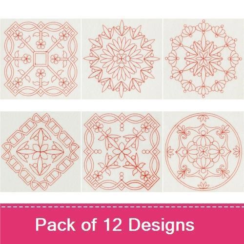Redwork Elegant Floral Embroidery Bundle – Floral Motif 1, Floral Motif 2, Floral Motif 3 & More (12 Designs)