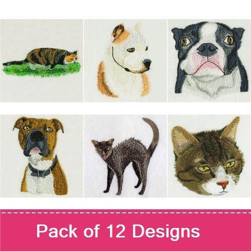 Calico Cat & Dog Embroidery Bundle – Charming Pets (12 Designs)