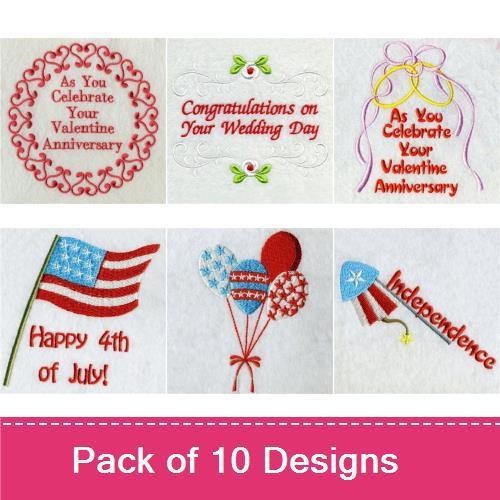 Independence Day Celebrations Embroidery Designs Bundle – American Flag, Fireworks, Balloons & More (10 Designs)