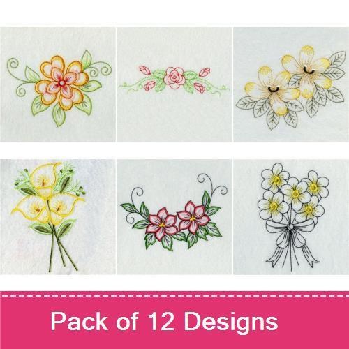 Floral Embroidery Designs Bundle – Floral Bouquet, Flower Arrangement, Violet Cluster & More (12 Designs)