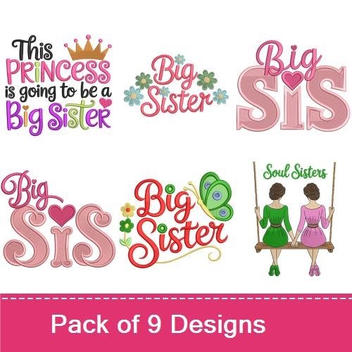 Sisterhood Embroidery Bundle – This Princess is Going to be a Big Sister, Big SIS, Little Sister & More (9 Designs)