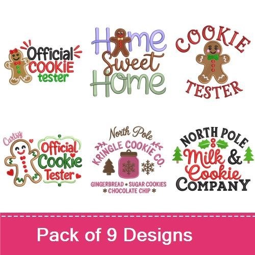 Christmas Cookie Themed Embroidery Designs Bundle – Home Sweet Home, Official Cookie Tester, Gingerbread Man & More (9 Designs)
