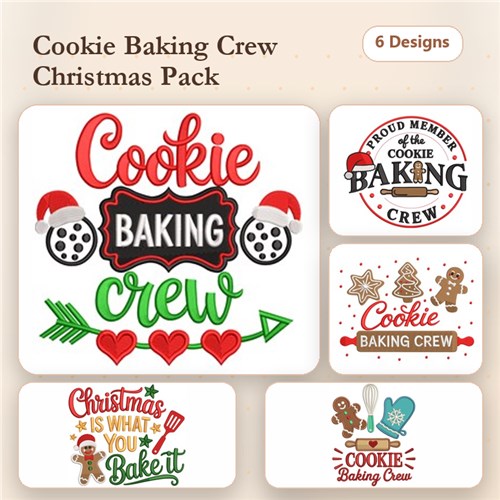 Cookie Baking Crew Embroidery Designs Bundle – Proud Member of the Cookie Baking Crew, Christmas is What You Bake It, & More (6 Designs)