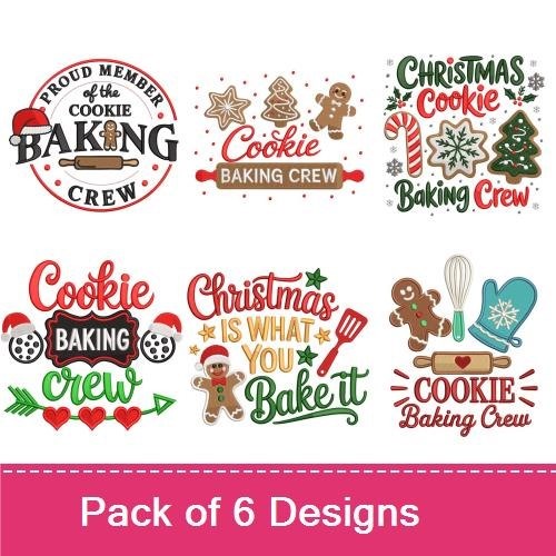 Cookie Baking Crew Embroidery Designs Bundle – Proud Member of the Cookie Baking Crew, Christmas is What You Bake It, & More (6 Designs)