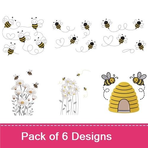 Honey Bee & Flower Embroidery Bundle – Sweet Designs (6 Designs)
