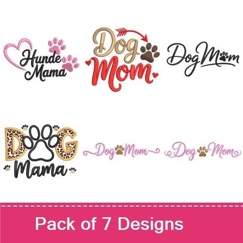 Dog Mom & Fur Mom Embroidery Designs Bundle – Dog Mom, Fur Mom, Paw Print, Hearts & More (7 Designs)