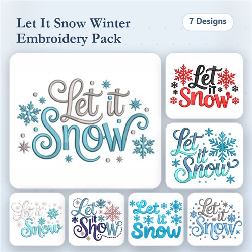 Winter Snowflakes Embroidery Designs Bundle – Let it Snow, Let it Snow in Red, Let it Snow in Blue & More (7 Designs)
