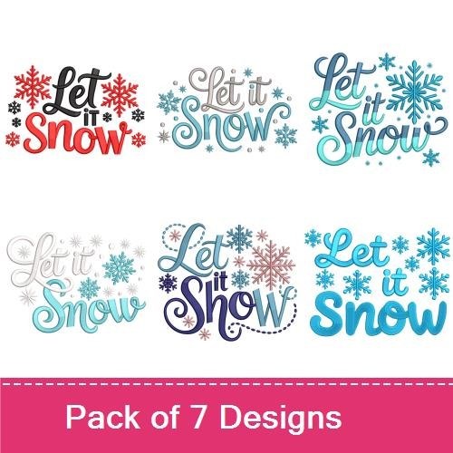 Winter Snowflakes Embroidery Designs Bundle – Let it Snow, Let it Snow in Red, Let it Snow in Blue & More (7 Designs)