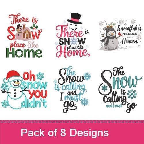 Winter-themed Embroidery Designs Bundle – There is Snow Place like Home, Snowman with House, & More (8 Designs)