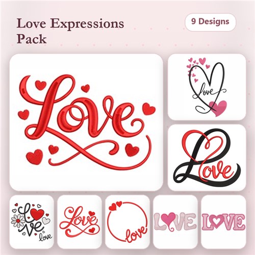 Love Embroidery Designs Bundle – Love with Hearts, Heart with Love, Creative Love & More (9 Designs)