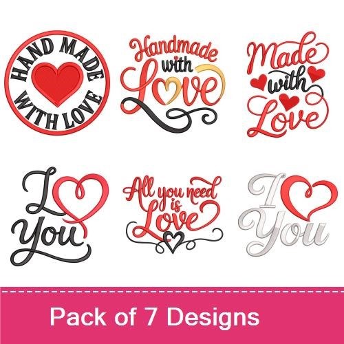 Expressions of Love Embroidery Designs Bundle – Handmade with Love, I Love You, Heart Symbol with Love & More (7 Designs)