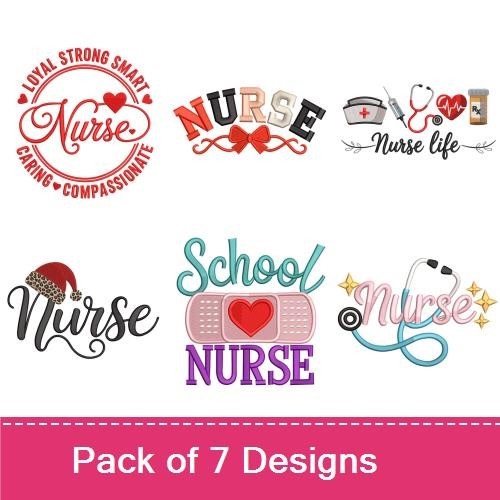 Nurse Life Embroidery Designs Bundle – Stethoscope & Heart, Strong Nurse Quote, Nurse Logo & More (7 Designs)