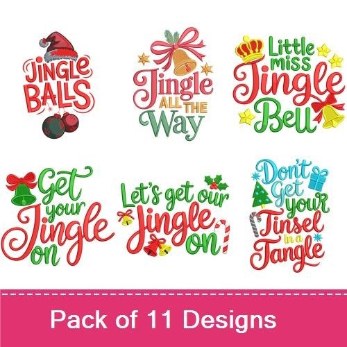 Holiday Jingles Embroidery Designs Bundle – Jingle All The Way, Little Miss Jingle Bell, & More (11 Designs)