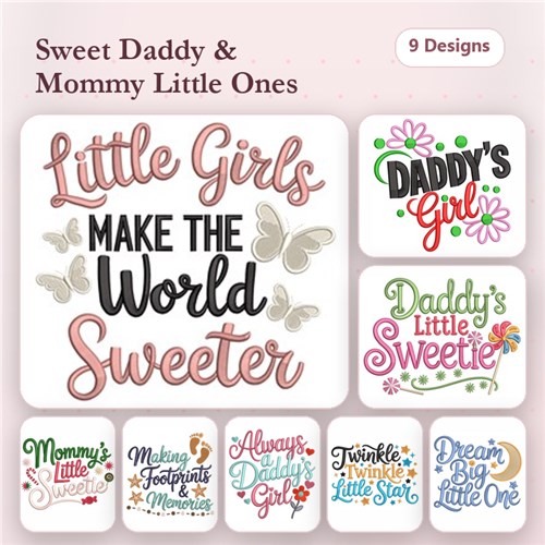 Family & Childhood Embroidery Designs Bundle – Little Girls Make The World Sweeter, Daddy's Girl, Twinkle Twinkle Little Star & More (9 Designs)