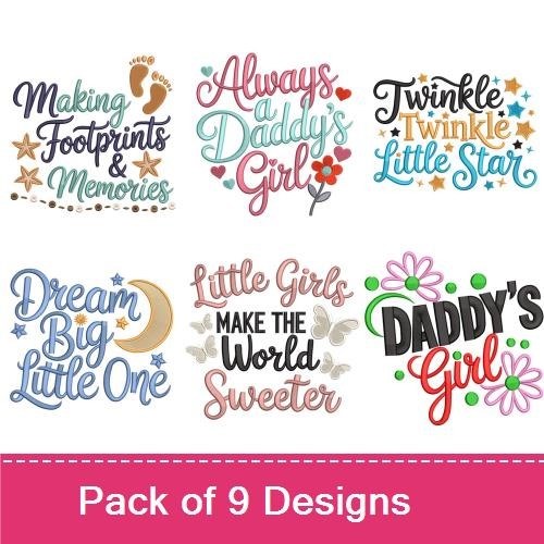 Family & Childhood Embroidery Designs Bundle – Little Girls Make The World Sweeter, Daddy's Girl, Twinkle Twinkle Little Star & More (9 Designs)