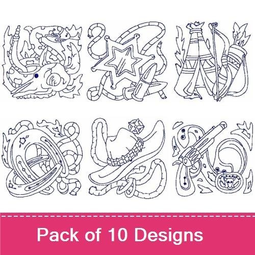 Redwork Cowboy Embroidery Designs Bundle – Cowboy Gun, Rope, Cowboy Hat & More (10 Designs)