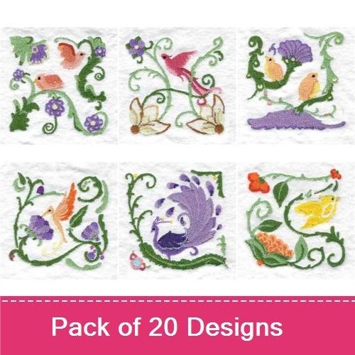 Birds & Floral Embroidery Bundle – Hummingbird with Flowers, Blue Bird with Flowers, Chirping Bird & More (19 Designs)