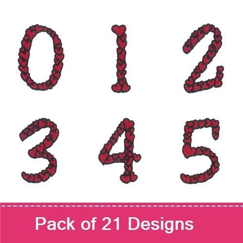 Heart Number Embroidery Bundle – Heart Numbers 0-9 & More (21 Designs)