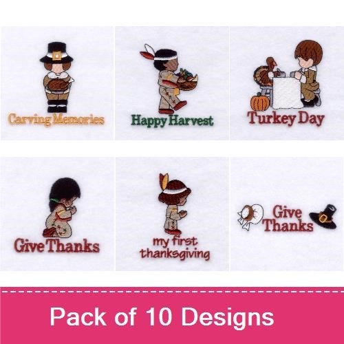 Thanksgiving Turkey Embroidery Designs Bundle – Gobble Gobble Turkey, Lets Get Stuffed, Give Thanks & More (10 Designs)