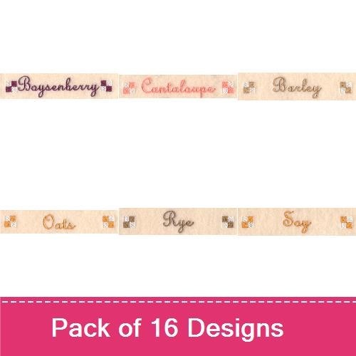 Kitchen Storage Labels Embroidery Designs Bundle – Barley, Oats, Sage, Rice, Flour, Sugar & More (16 Designs)
