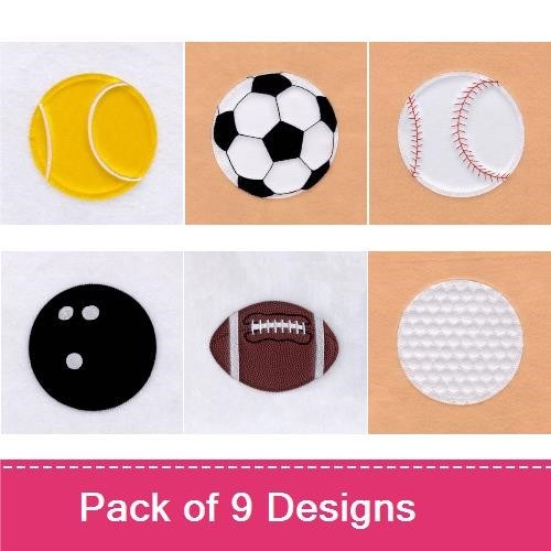 Applique Sports Ball Embroidery Bundle – Soccer Ball, Tennis Ball, Hockey Puck & More (9 Designs)