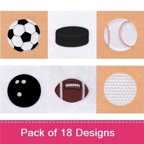 Sports Applique Balls Combined (Zig-Zag)