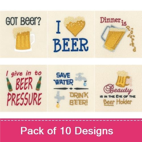 Funny Beer Sayings Embroidery Designs Bundle – Got Beer?, Save Water Drink Beer, & More (10 Designs)