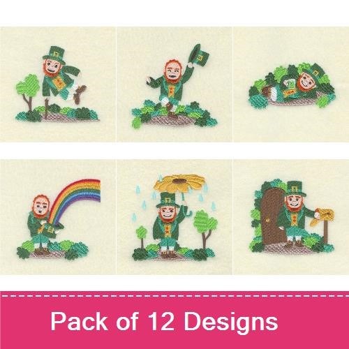 Leprechaun Embroidery Bundle – Cheerful Leprechaun, Pot of Gold, Shamrock & More (12 Designs)