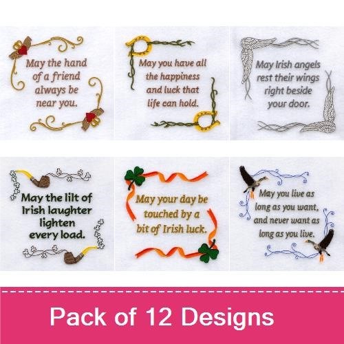 Irish Blessings & Sentiments Embroidery Designs Bundle – Heartfelt Messages for St. Patrick's Day (12 Designs)